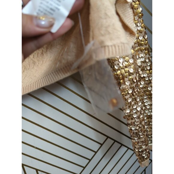BEBE Women's Y2k 2000s Sequin Knit Cropped Cardiagn Gold Long  Sleeve Size Small - Picture 7 of 8